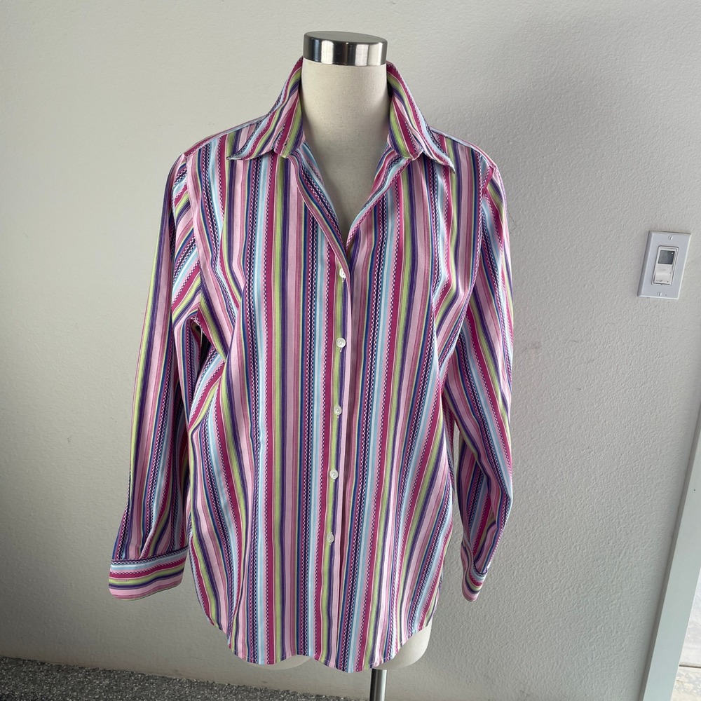 Foxcroft Womens 12 Wrinkle Free Classic Fit Striped Button Up Shirt Blouse